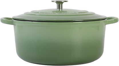 EDGING CASTING Enameled Dutch Ovens Cast Iron Dutch Oven Pot with Lid for Bread Baking, Cook, Dual Handle, 7 Quart, Pistachio Green