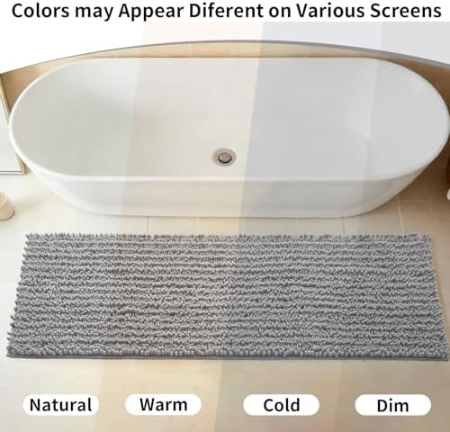 Disolla Grey Bath Mat 24x36 Inch - Luxury Chenille Bathroom Rug, Extra Soft Shaggy Plush Absorbent Mat, Non-Slip Washable Rug for Bathtub, Shower and Bedside