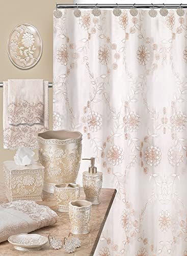 Zahari Home Rose Vine Bathroom Towel Set - 3 Piece Towel Set in Beige - Modern Decor, Unique Design