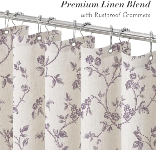MitoVilla Lavender Linen Floral Shower Curtain for Bathroom, 72 x 72