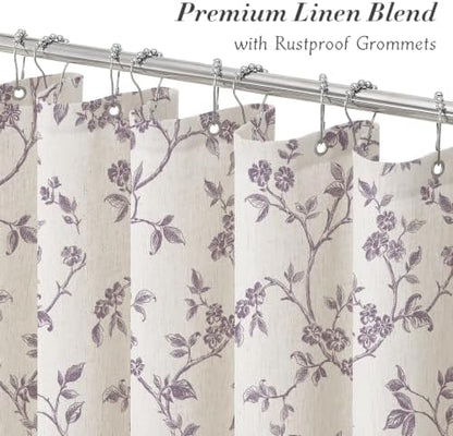 MitoVilla Lavender Linen Floral Shower Curtain for Bathroom, 72 x 72