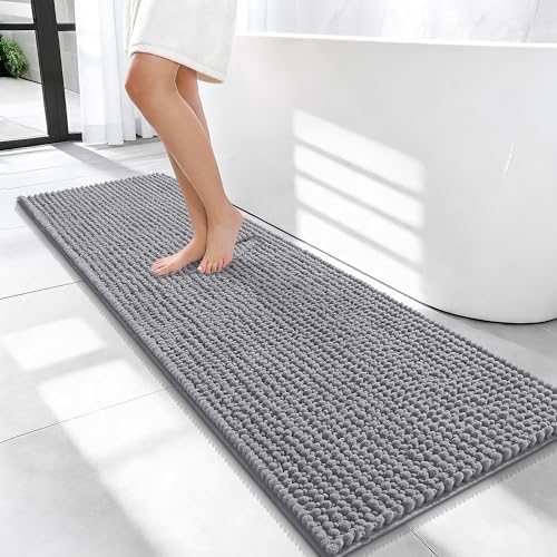 OLANLY Thick Chenille Bathroom Runner Rugs 47x17, Absorbent Bath Mat, Grey