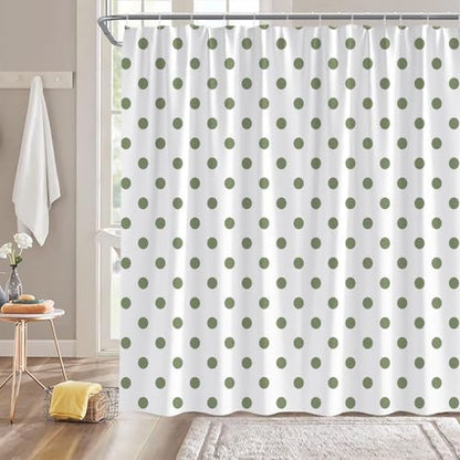 Polka Dot Shower Curtain Sage Green White Retro Spot Vintage Fabric Decorative Bathroom Curtains with Hooks,70" Wx75 H