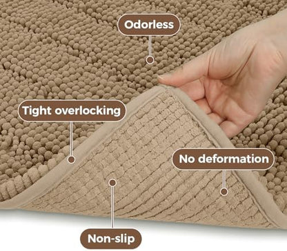 Bcoimo Bath Rug Mat Sets,2 Piece Extra Soft Chenille Tan Bathroom Mat Set