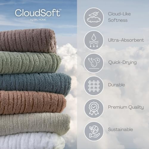 SKL Home CloudSoft Washcloth Set, 4-Piece, 100% Cotton Luxury, White