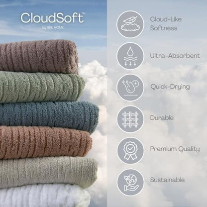 SKL Home CloudSoft Washcloth Set, 4-Piece, 100% Cotton Luxury, White
