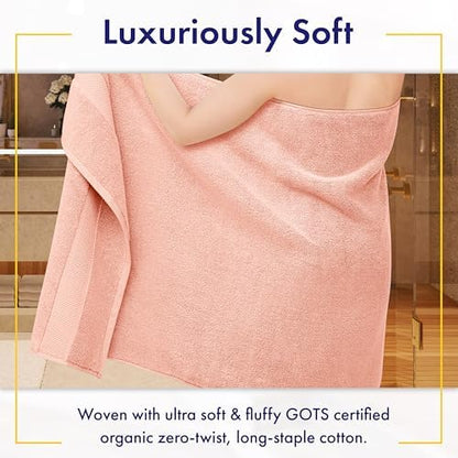 Alusa Home 100% Organic Luxury Bath Sheets - GOTS Certified - Extra Large 35x70 Inches (Pack of 2) Zero-Twist, Long-Staple Cotton Bath Sheet Set (Blush Pink)