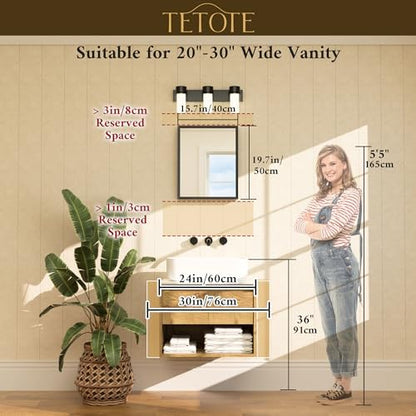 TETOTE Black Bathroom Mirror 16" x 20" Matte Black Rectangle Beveled Framed Bathroom Vanity Mirror for Over Sink, Tempered Glass, Shatterproof, Stronger Frame, Modern Farmhouse Bedroom, Entryway