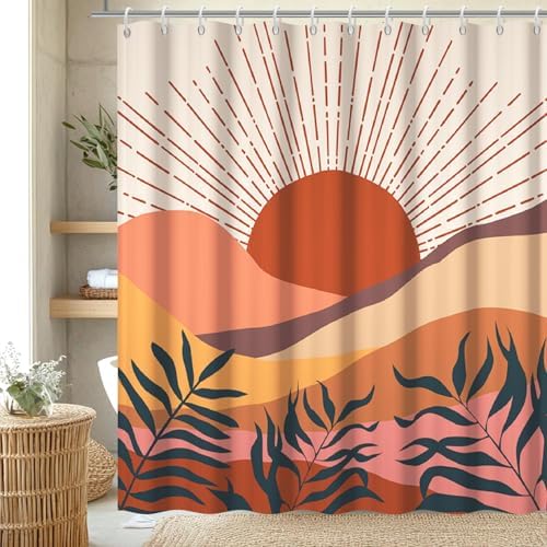 Boho Terracotta Shower Curtain for Bathroom 72x84 Inch