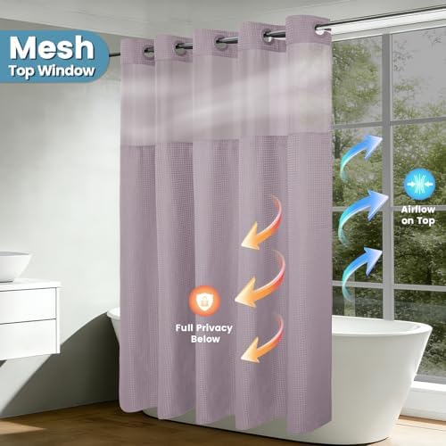 EUTXL Heavyweight Waffle No Hook Shower Curtain with Liner, Lavender, 71x74