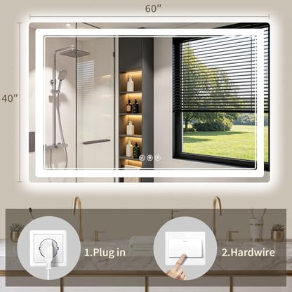 40"x60" LED Bathroom Mirror with Lights, Backlit + Front Lit, Anti-Fog, Lighted Bathroom Mirror for Wall, HD Shatterproof Tempered Glass, Dimmable, Memory Function (Horizontal/Vertical)