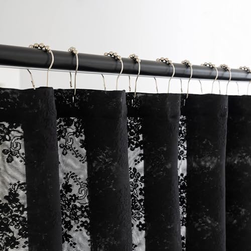 TUDECO Black Lace Shower Curtain for Small Bathroom, 36''W x 72''L