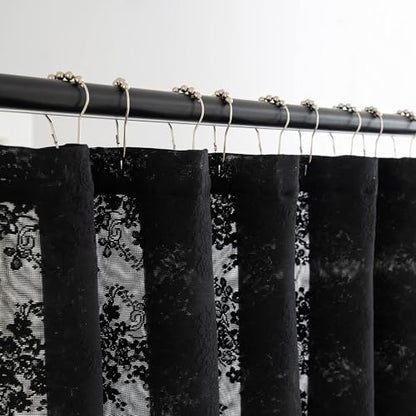 TUDECO Black Lace Shower Curtain for Small Bathroom, 36''W x 72''L