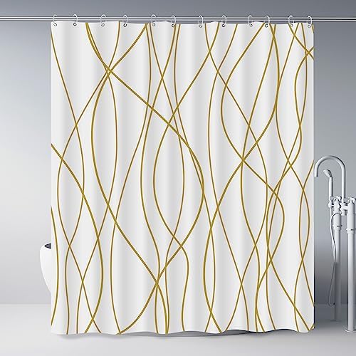 Striped Shower Curtain for Bathroom, Gold Light Brown White, 72x72