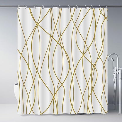 Striped Shower Curtain for Bathroom, Gold Light Brown White, 72x72