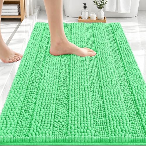 OLANLY Thick Bathroom Rugs 30x20, Chenille Striped Bath Rugs, Mint Green