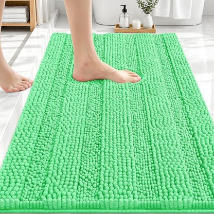 OLANLY Thick Bathroom Rugs 30x20, Chenille Striped Bath Rugs, Mint Green
