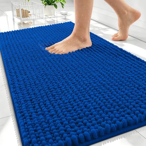 OLANLY Thick Chenille Absorbent Bathroom Rugs Mat 30x20, Royal Blue