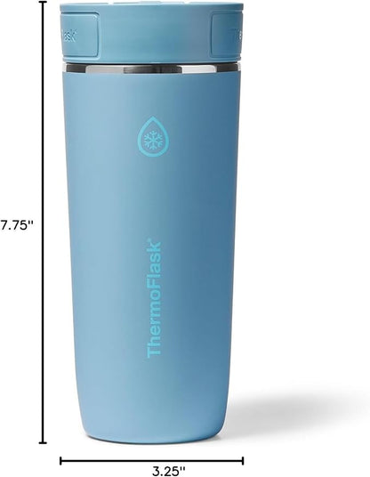 ThermoFlask Stainless Steel Travel Coffee Tumbler with Sip-N-Lok Auto-Seal Lid (16 oz, Shaded Teal) - Leakproof Insulated Mug for Coffee & Tea