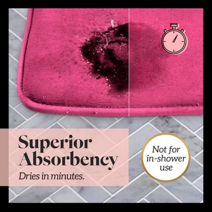 Memory Foam Bath Mat Non Slip Absorbent Super Cozy Velvet Bathroom Rug Carpet (20 inches X 32 inches, Fuschia)