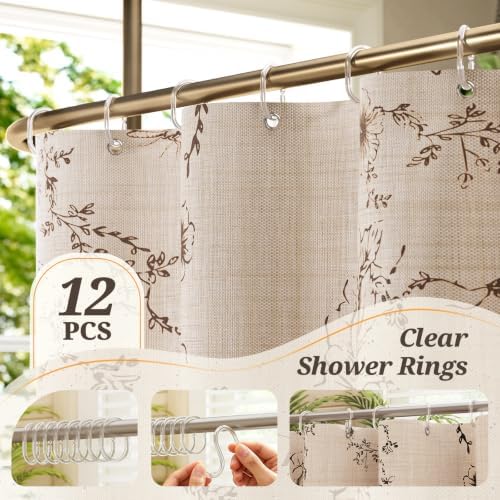 Vintage Floral Shower Curtain with 12 Clear Rings - 72" W x 72" L