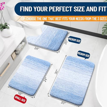 OLANLY Micorfiber Bathroom Rug Set 2 Piece, 24"x16"+U-Shaped 24"x20"