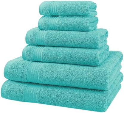 American Veteran Towel, 6 Piece Towel Set for Bathroom, 100% Cotton Turkish Bathroom Towels, 2 Bath Towels 2 Hand Towels 2 Washcloths, Turquoise Blue