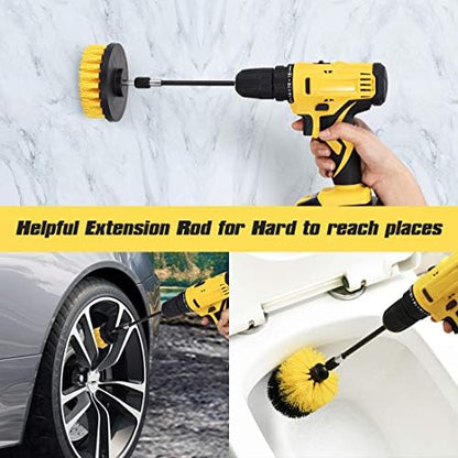 18 Pack Drill Brush Attachment Set, Power Cleaning Scrub Brushes for Drill, Extend Long Attachment, All Purpose for Car Detailing, Bathroom, Carpet, Tile Grout, Sinks, Corners
