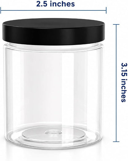 6 oz Plastic Jars with Lids (12 pack) - Clear Empty Containers for Body Lotions, Creams, Butters - Great for Storage and Organization of Crafts, Teas, and Spices