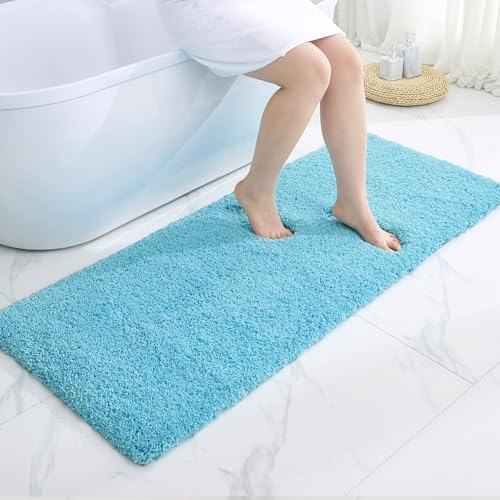 Disolla Sky Blue Bathrom Runner Rug 24x59 - Large Soft Plush Bath Mat, Thick Long Non-Slip Shaggy Floor Mat, Ultra-Absorbent for Master Bathroom Bedroom