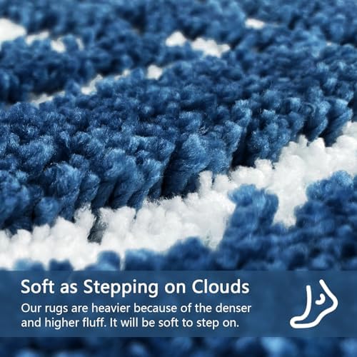 Blue Bathroom Rug - Dark Blue Bath Mat Small Tropical Leaf Bath Rugs Non Slip Washable Bathrug for Bathroom Floor, Cute Plant Bathmat Absorbent Bath Mats Botanical Home Decor 16" x 24"