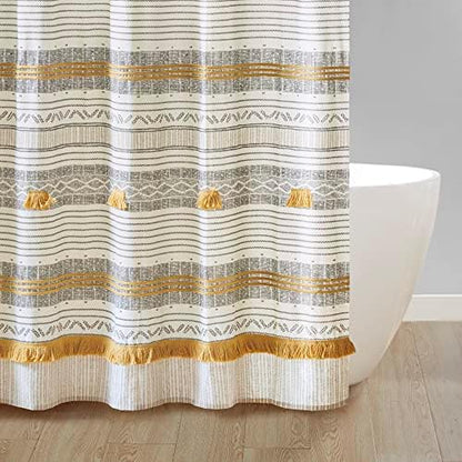INK+IVY Cody Shower Curtain for Bathroom, Cotton, 72 x 72, Gray/Yellow