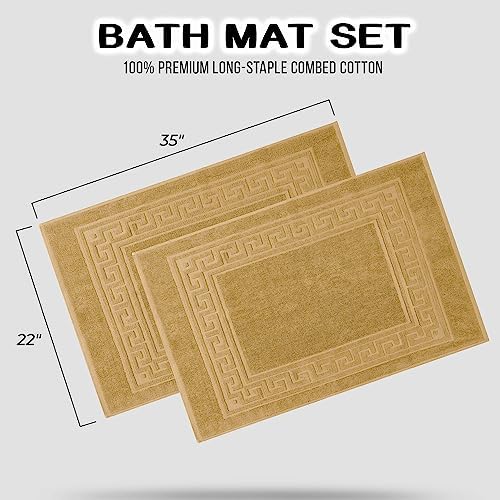 Superior Hotel & Spa Quality Bath Mat Set of 2, Made of Long-Staple Combed Cotton, Durable and Washable Bathroom Mat 2-Pack - Toast, 22" x 35" each