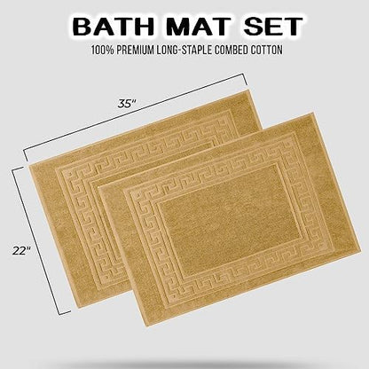 Superior Hotel & Spa Quality Bath Mat Set of 2, Made of Long-Staple Combed Cotton, Durable and Washable Bathroom Mat 2-Pack - Toast, 22" x 35" each