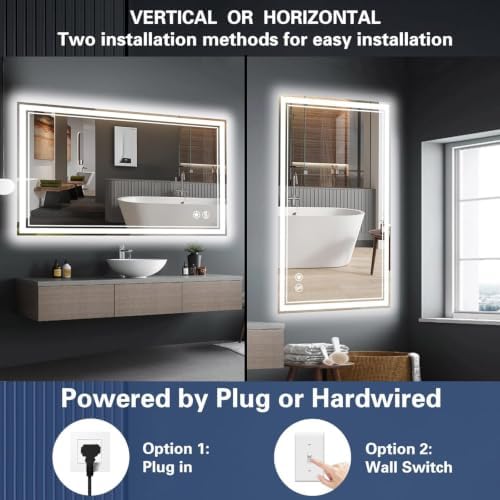 LED Bathroom Mirror 32“ x 40”, Anti-Fog, Dimmable 3 Colors