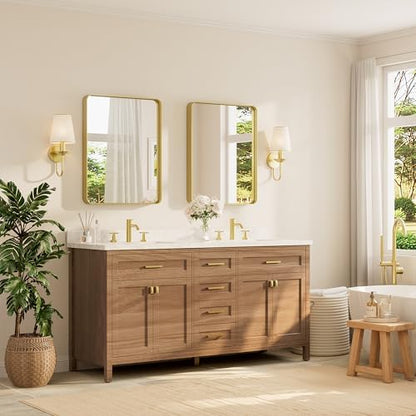 TETOTE Brushed Gold Bathroom Mirror, 24 x 30 Inch Metal Framed Mirror, Brushed Brass Rectangle Wall Mounted Golden Vanity Mirror (Horizontal/Vertical)
