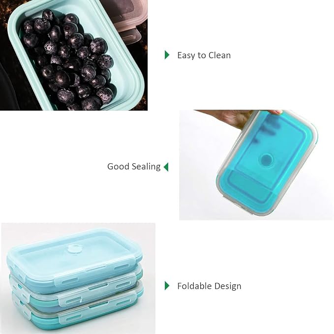 Alimat PluS 40.5oz Large Silicone Food Storage Containers with Lids, 4 Pack Set 1200ml Collapsible Meal Prep Lunch Containers, Microwave, Freezer and Dishwasher Safe