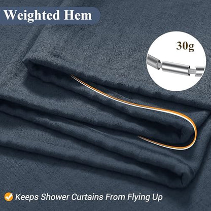 Naturoom Linen Shower Curtain 72 Inch Long for Bathroom Denim Blue 1 Panel
