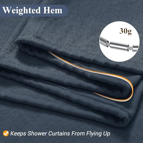 Naturoom Linen Shower Curtain 96 Inch Long for Bathroom Denim Blue 1 Panel