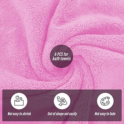 MOONQUEEN 6 Pack Premium Bath Towel Set - Quick Drying - Microfiber Coral Velvet Highly Absorbent Towels - Multipurpose Use as Bath Fitness, Bathroom, Shower, Sports, Yoga Towel (Frozen Berry)