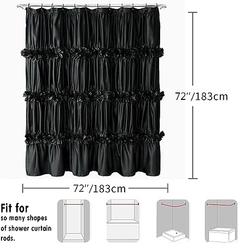 Homechoice Decor Black Handcrafted Bow Tie Shower Curtain 72" W x 72" H