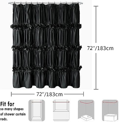 Homechoice Decor Black Handcrafted Bow Tie Shower Curtain 72" W x 72" H