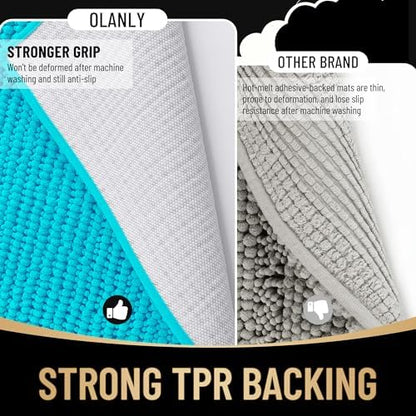 OLANLY Thick Chenille Absorbent Bathroom Rugs Mat 30x20, Aqua Sky