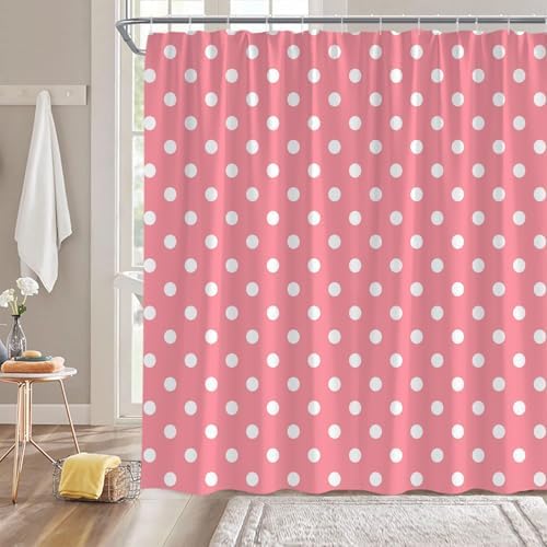 Polka Dot Shower Curtain Pink Retro Spot Vintage Fabric Decorative Bathroom Curtains with Hooks,70" Wx84 H