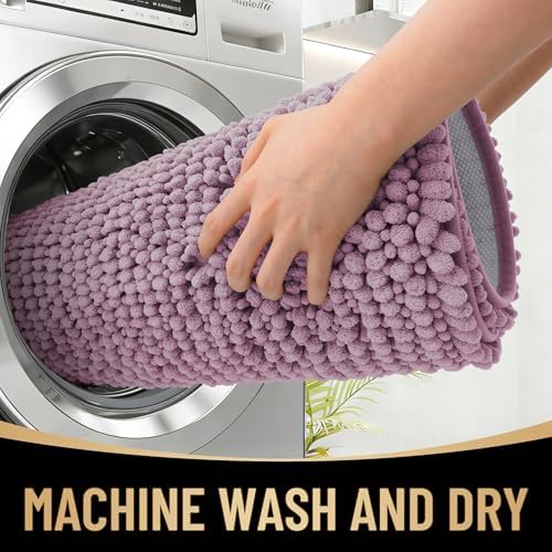 OLANLY Thick Chenille Absorbent Bathroom Rugs Mat 30x20, Deep Plum