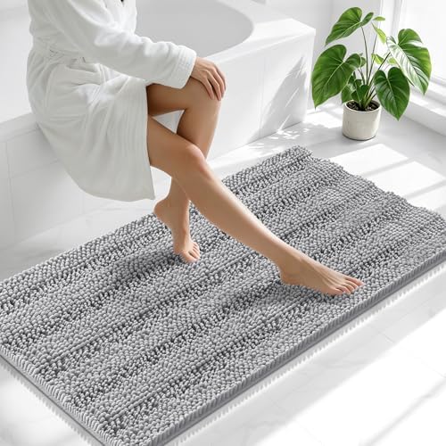 Smiry Thick Chenille Bathroom Runner Rugs 47x24, Absorbent Bath Mat, Grey