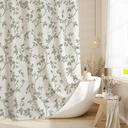 MitoVilla Small Stall Linen Floral Shower Curtain for Bathroom,36 x 72