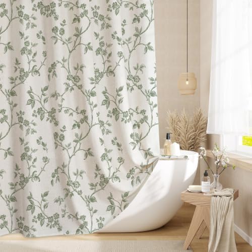MitoVilla Extra Long Linen Floral Shower Curtain for Bathroom,72 x 84