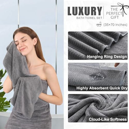 8 Piece Bath Towel Set Grey |2 Oversized Large Bath Sheet,2 Hand Towels,4 Washcloths| Ultra Soft Cozy Bath Towel Set for Bathroom Hotel Gym Spa,Highly Absorbent & Quick Dry Bathroom Towel Collections