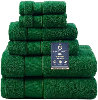 COZYART Bath Towel Set 6 PCS Formal Green Luxury 100% Turkish Cotton 650GSM